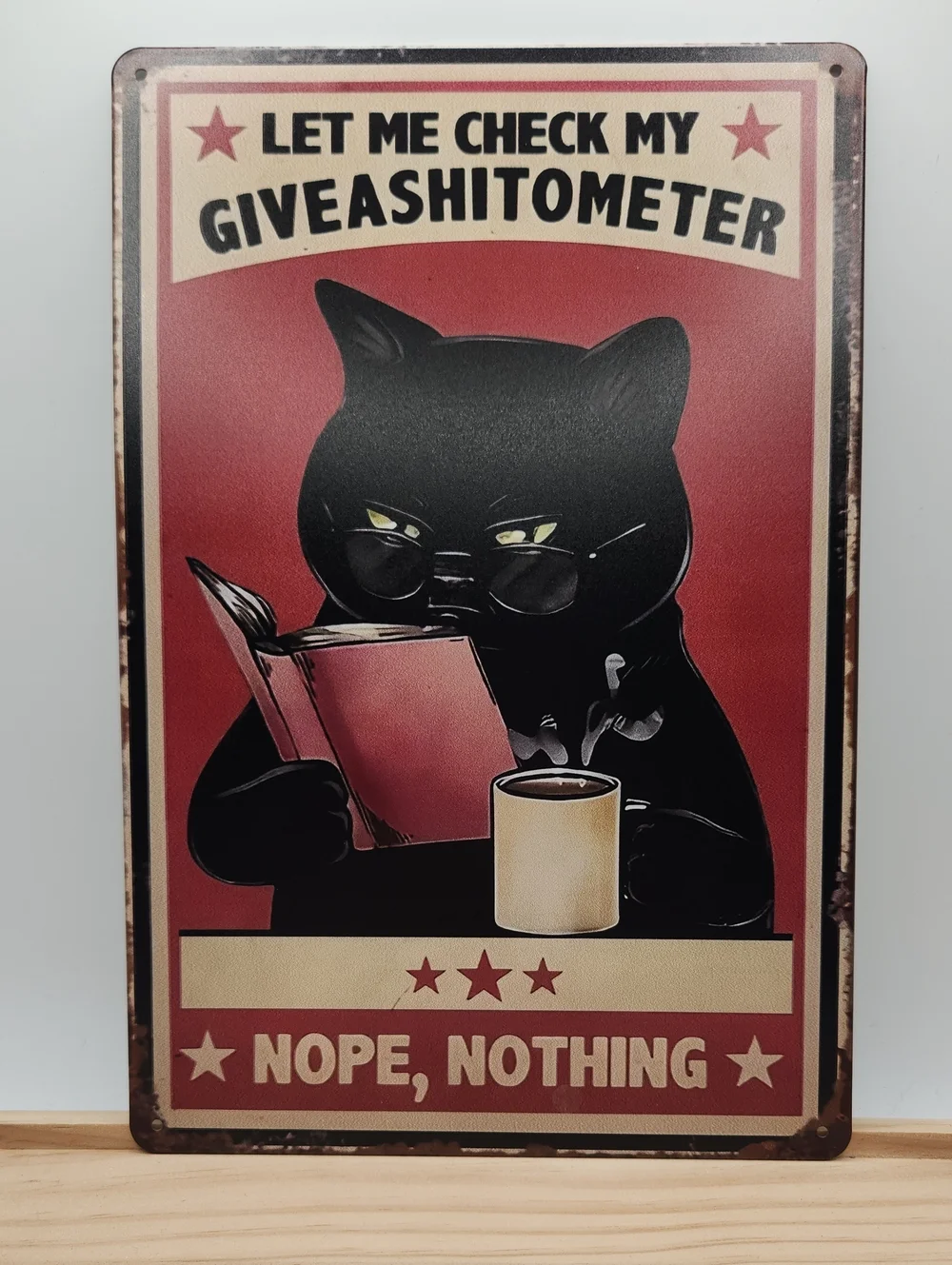 Humorous Black Cat Giveashitometer Tin Sign Retro Decor Metal Wall Sign